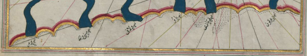 Arabic river delta labels and coastline symbols