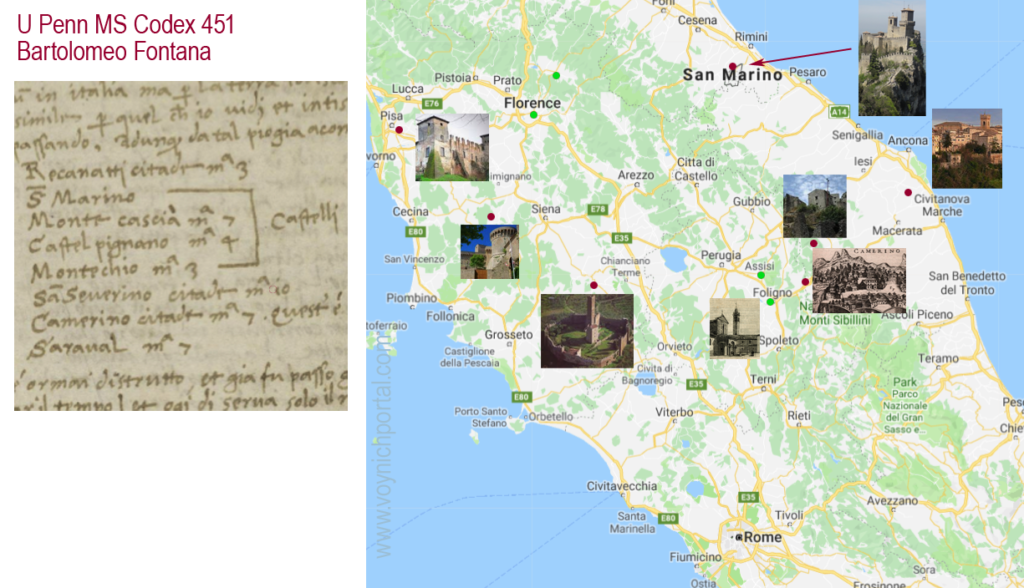 Example of destinations mapped from a historic itinerary for a journey