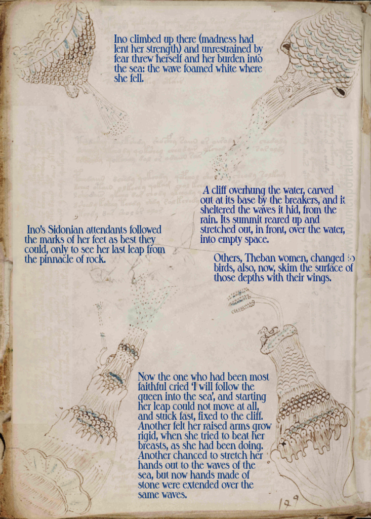 Voynich Manuscript folio 86v and excerpts from Ovid