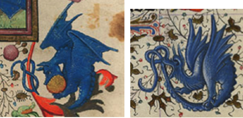 Blue dragons with pretzel tails in Morgan M.769