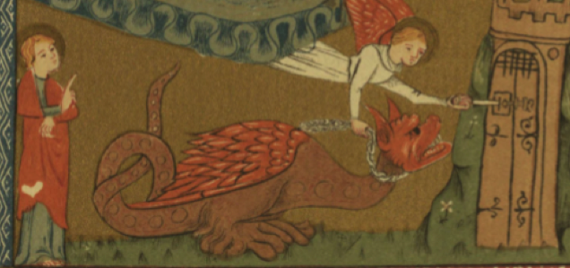 Pretzel-curl dragon in French apocalypse manuscript