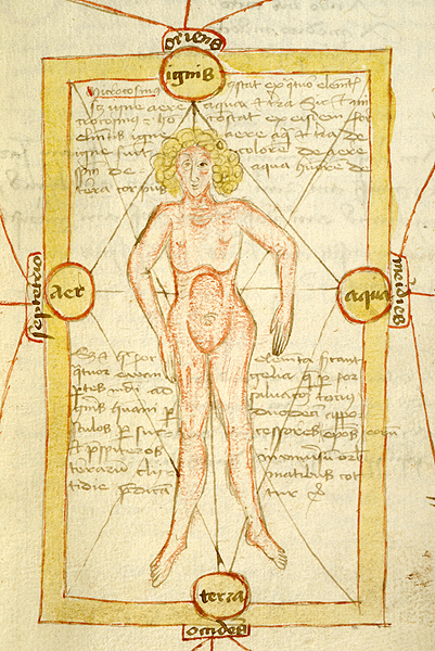Diagram of man and elements in Morgan MS B.27