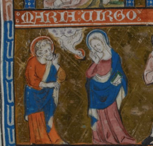 Virgin Mary and the dove and nimbed male