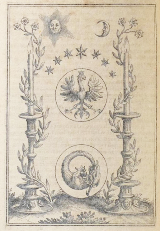 Anatomia Auri symbolic diagram of the orobouros, plants, stars, eage, sun and moon.