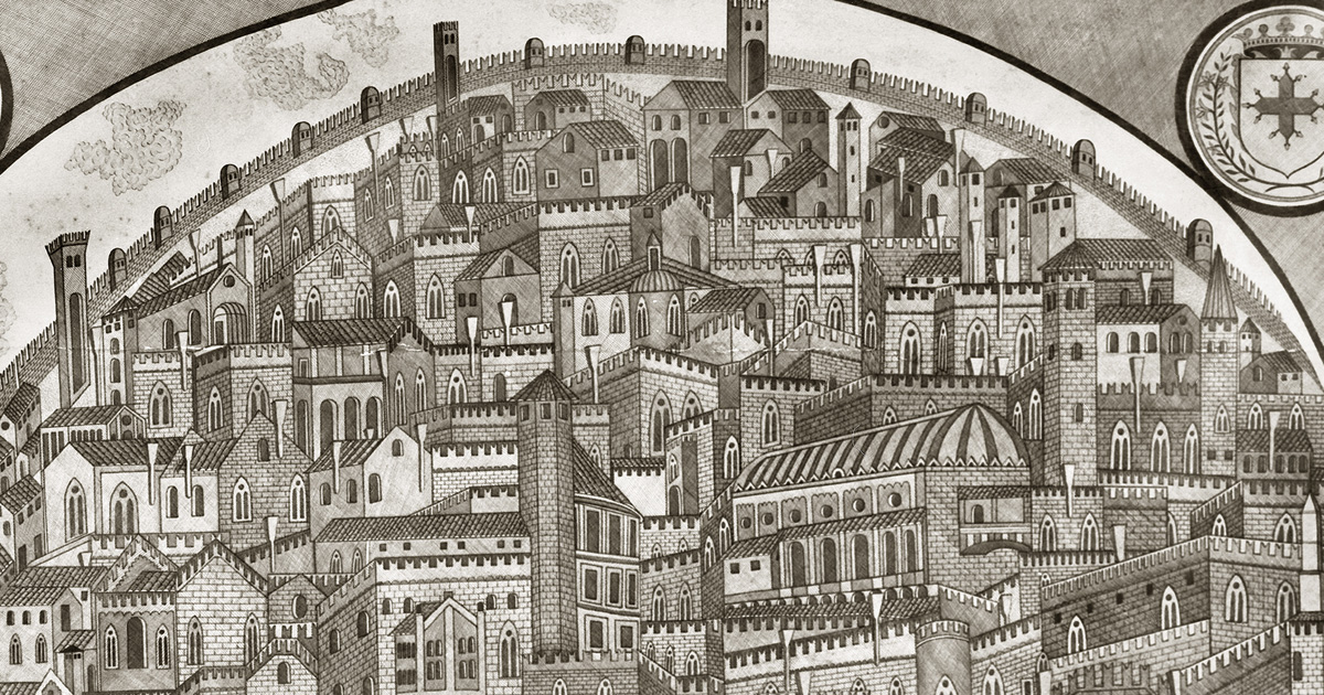 Padua with Ghibelline merlons, c. 1300 by Felice Zanchi.