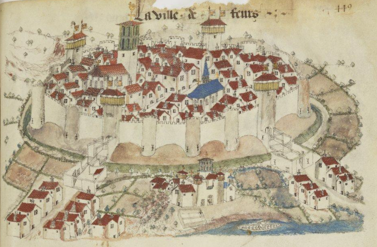 The town of Feurs, France, documented in the 1450s by Guillaume Revel.